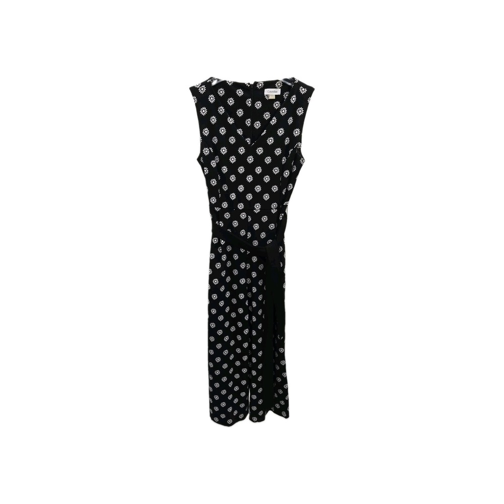 Calvin Klein Women's Black White Sleeveless Wide-Leg Jumpsuit Size 6 Zip Closure